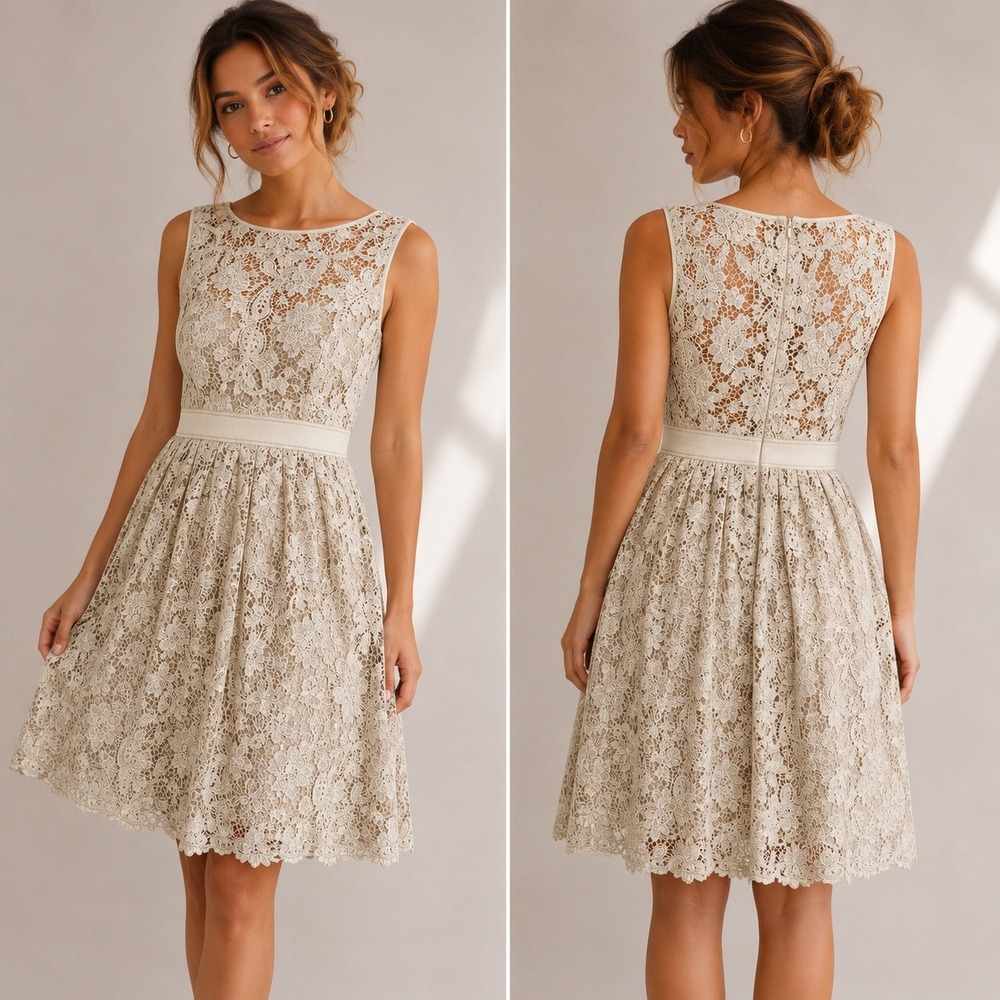 Adrianna Papell Lace Dress Ivory A-Line Sleeveless 10 Romantic Wedding Guest - Picture 1 of 14